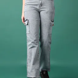 V-Mart Women Cotton Clean Look Mid-Rise Light Fade Cargo Styles Stretchable Jeans-image-14