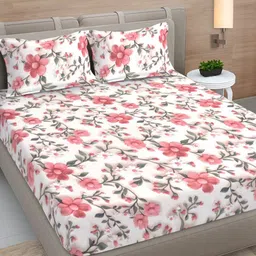 Myntra Elegant Homes Pink & White Floral Printed 300 TC King Bedsheet Set 2.50 m x 2.25 m-picture-21