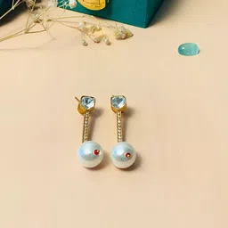 Anouk Gold-Plated Kundan Studded And Pearls Beaded Spherical Drop Earrings image 3