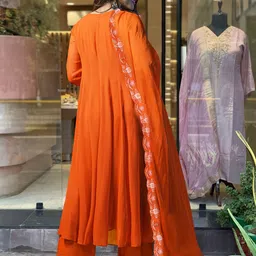 KALINI Floral Embroidered Anarkali Kurta with Trousers & Dupatta image 5