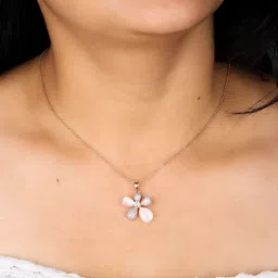 Wynona Rose Gold-Plated Stones Studded Floral Shape Pendants With Chains image 3