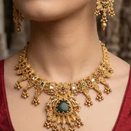 MEIRA JEWELLERY Gold-Plated Stone-Studded & Beaded Jewellery Set image 4