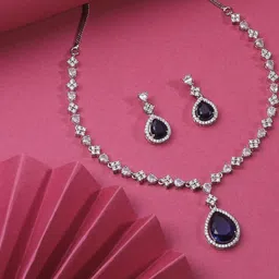 Bhagya Lakshmi Women Blue American Diamond Silver-Plated Party Jewellery Set-picture-19