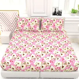 THE WHITE MOSS Pink Floral 220 TC King Bedsheet with 2 Pillow Covers-picture-11