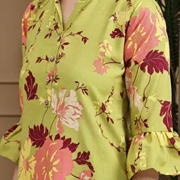 Rajnandini Floral Printed Pure Cotton Mandarin Collar Straight Kurta With Trousers image 4