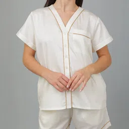 BREATHABLES Women Solid V Neck Short Sleeve Night suit-image-2