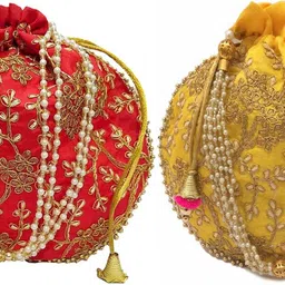 athizay Women Red, Yellow, Gold Potli-picture-17