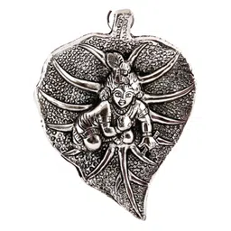 HANDICRAFTS PARADISE Grey Bal Krishna Motif Carved Leaf Shape Antique Wall Decor image 5