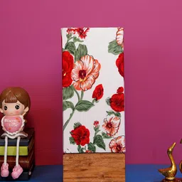 foziq Brown& White Printed Wooden Table Lamp image 5