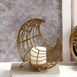 Aura Gold-Toned Moon Shaped Candle Holder image 4