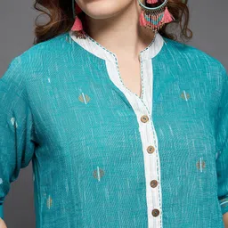 Indian Dobby Blue Printed Dobby Pure Cotton Kurta image 3