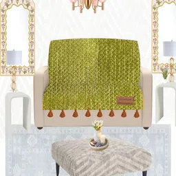 THROWPILLOW Olive Green & Brown Anti Slip Tassels Sofa Cover image 2