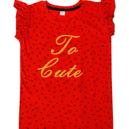 BAESD Girls Pack Of 2 Typography Printed Cotton Flutter Sleeves T-shirt image 3