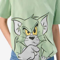 The Souled Store Round Neck Drop Shoulder Graphic Printed Oversized Cotton T-shirt image 2