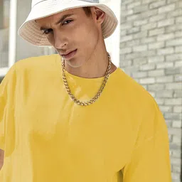 Kotty Yellow Drop-Shoulder Sleeves Oversized Cotton Casual T-Shirt image 2