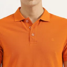 United Colors of Benetton Men Solid Polo Collar Pure Cotton T-shirt image 5