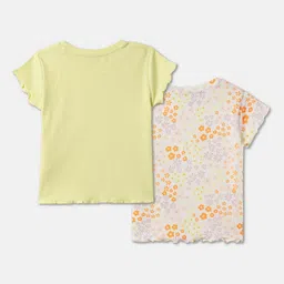 R&B Girls Pack Of 2 Floral Printed Round Neck Regular Sleeves Cotton T-shirt image 3