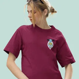 Slenor Graphic Printed Round Neck Short Drop-Shoulder Sleeves Cotton Oversized T-shirt image 3