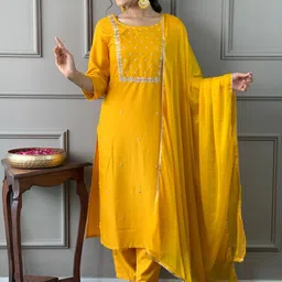 VASTRAHUT Women Ethnic Motifs Embroidered Kurta with Trousers & Dupatta-picture-25