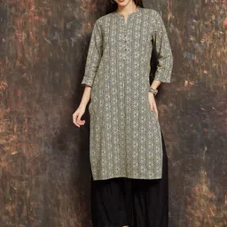 Melange by Lifestyle Geometric Printed Mandarin Collar Cotton Straight Kurta-picture-23
