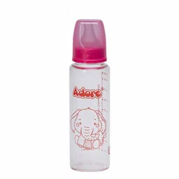 Adore Kids Glaze Senior 2 Stage Glass Feeding Bottle With Anti- Colic Teat - 250 ml - Pink-image-76