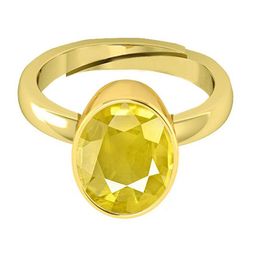 VISHVMA Gold-Plated 6 Ratti Sapphire Puhkraj Gemstone Studded Finger Ring-picture-0