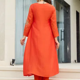 PREMNAD Ethnic Motifs Embroidered Empire Silk Chiffon Kurta With Trousers & Dupatta image 2