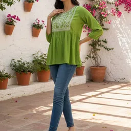 Rangita Women Ethnic Motifs Embroidered A-Line Kurti image 3