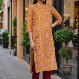 SZN Women Floral Printed Sequinned Kurta image 2