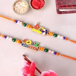 PANASH Set Of 2 Gold Plated Name Of Bro & Cool Brother Rakhis With Roli Chawal image 2