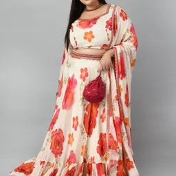 PrettyPlus by Desinoor.com Floral Printed Ready to Wear Lehenga & Blouse With Dupatta image 3