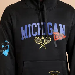 KETCH Black Typography Printed Hooded Drop-Shoulder Sleeves Relaxed Fit Sweatshirt image 2