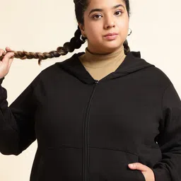 UnaOne Plus Size Hooded Cotton Fleece Front-Open Sweatshirt image 2