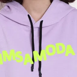 Imsa Moda Typography Printed Hooded Pullover Ribbed Sweatshirt image 4