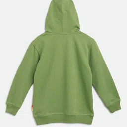 Lil Tomatoes Boys Olive Green Printed Hooded Sweatshirt image 2