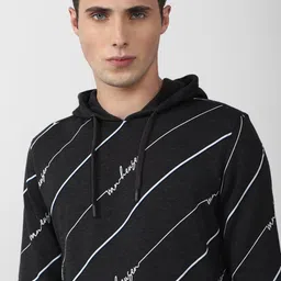 Van Heusen Sport Men Black Printed Cotton Hooded Sweatshirt image 2