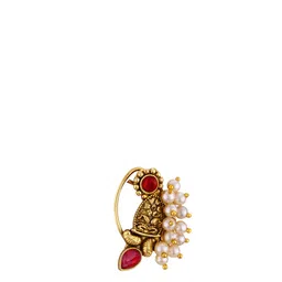 Vighnaharta Gold-Plated Pearls Ring Nosepin-image-12
