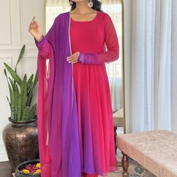 GoSriKi Women Ombre Colourblocked Kurta with Trousers & Dupatta-picture-20