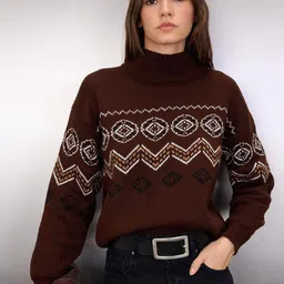 Trendyol Women Geometric Printed High Neck Long Sleeve Pullover Sweater-image-36