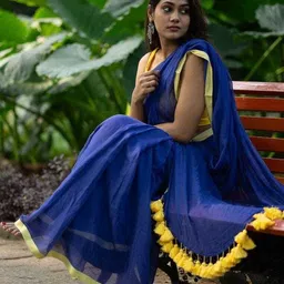 Bengal S Solid Saree With Tasselled Border image 2