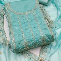 KALINI Embroidered Satin Unstitched Dress Material-image-35