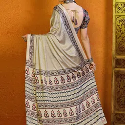 Sangria Ethnic Motifs Printed Satin Saree With Blouse image 3