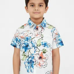 HOPZONIC Boys Custom Fit Floral Printed Spread Collar Casual Shirt-picture-20