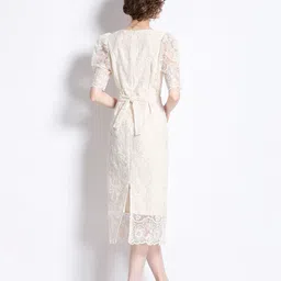 JC Collection Women Ethnic motifs Self Design Puff Sleeve A-Line Midi Dress image 5