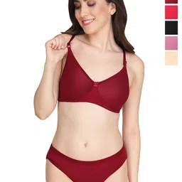 Liigne Pack Of 5 Padded Non-Wired Pure Cotton Everyday Bra Panty Lingerie Set-picture-37