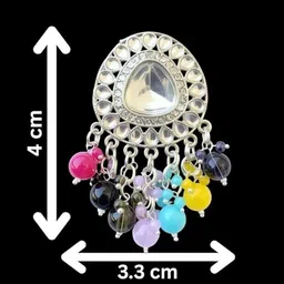 TESSARA Silver-Plated Kundan Studded And Beaded Geometric Shaped Drop Earrings image 2