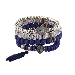 MEENAZ Set Of 4 Gold-Plated Artificial Stone Studded & Beaded Charm Bracelets image 3