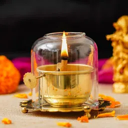 zencrafts Antique Akhand Diya Oil Puja Lamp for Puja Decor Iron, Glass Table Diya image 1