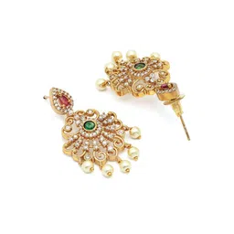 KARATCART Women Gold-Plated AD Studded Peacock-Shaped Temple Necklace With Earring Set image 5