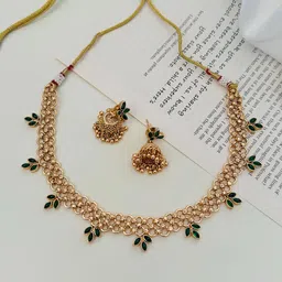 ABDESIGNS Enchanting Gold-Plated Stone Studded Temple Jewellery Set image 5